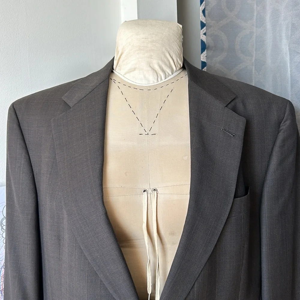 Burberry Brown Plaid Suit Coat Super 100’s Wool‎ Luxury Business Office XXL/48
